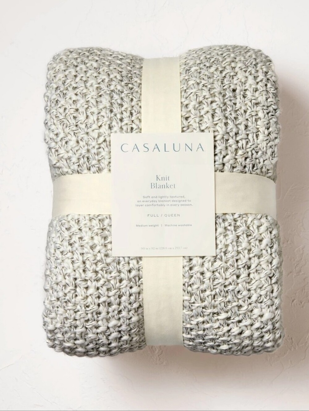 Casaluna Chunky Knit Throw Blanket Bedding Midweight Sweater Knit Marled Gray